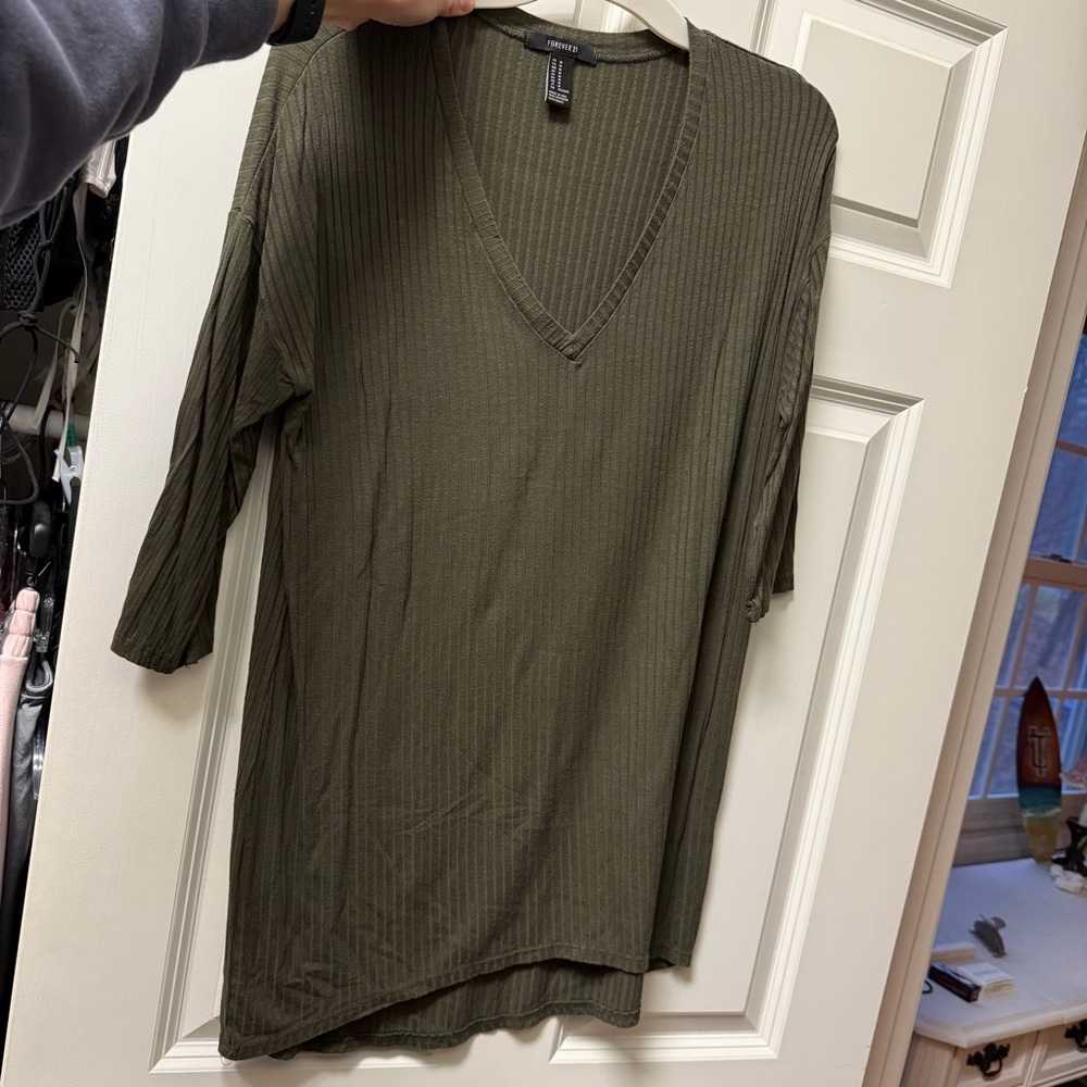 Forever 21 Olive Ribbed Knit Top